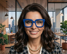 Cargar imagen en el visor de la galería, Oversize cuadrado Azul- Lentes con o sin aumento
