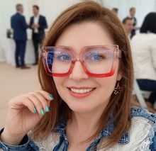 Cargar imagen en el visor de la galería, Oversize cuadrado rosa Naranja- Lentes con o sin aumento O-19
