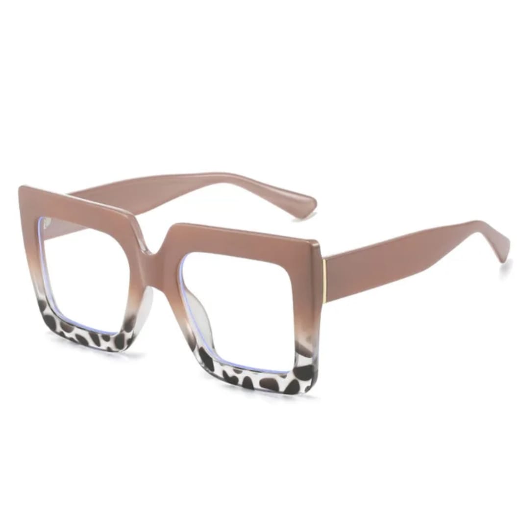 Oversize cuadrado Cafe animal print- Lentes con o sin aumento O-17